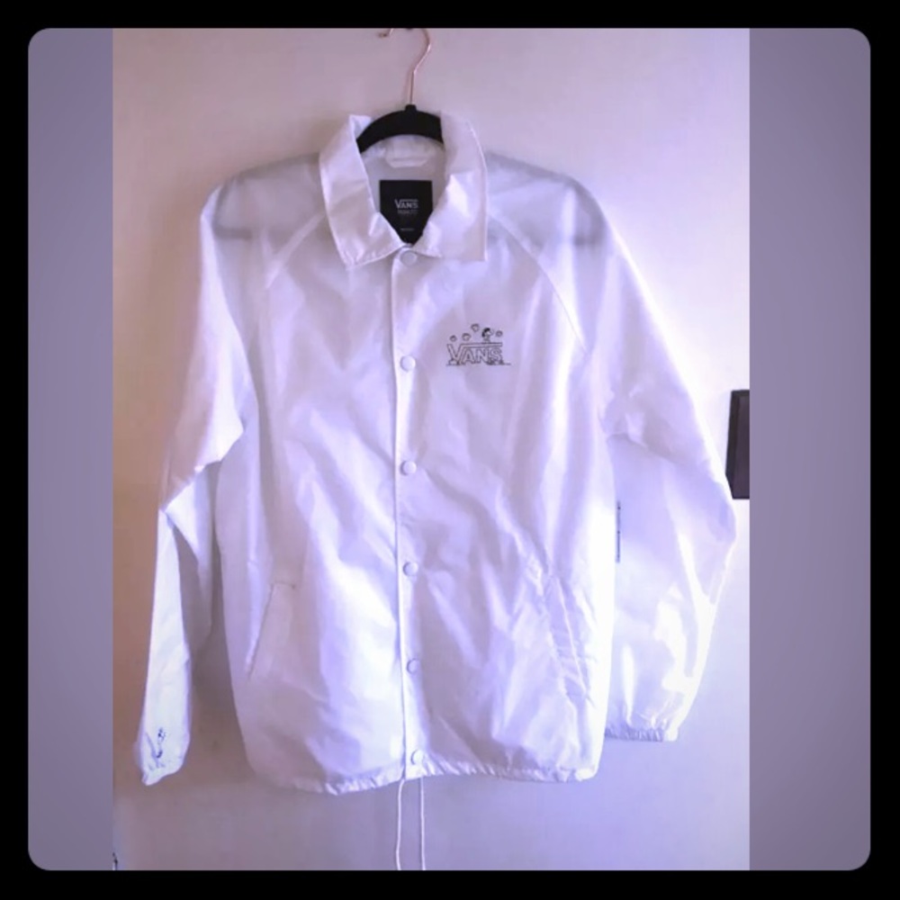 All White Vans x Peanuts Snoopy Windbreaker